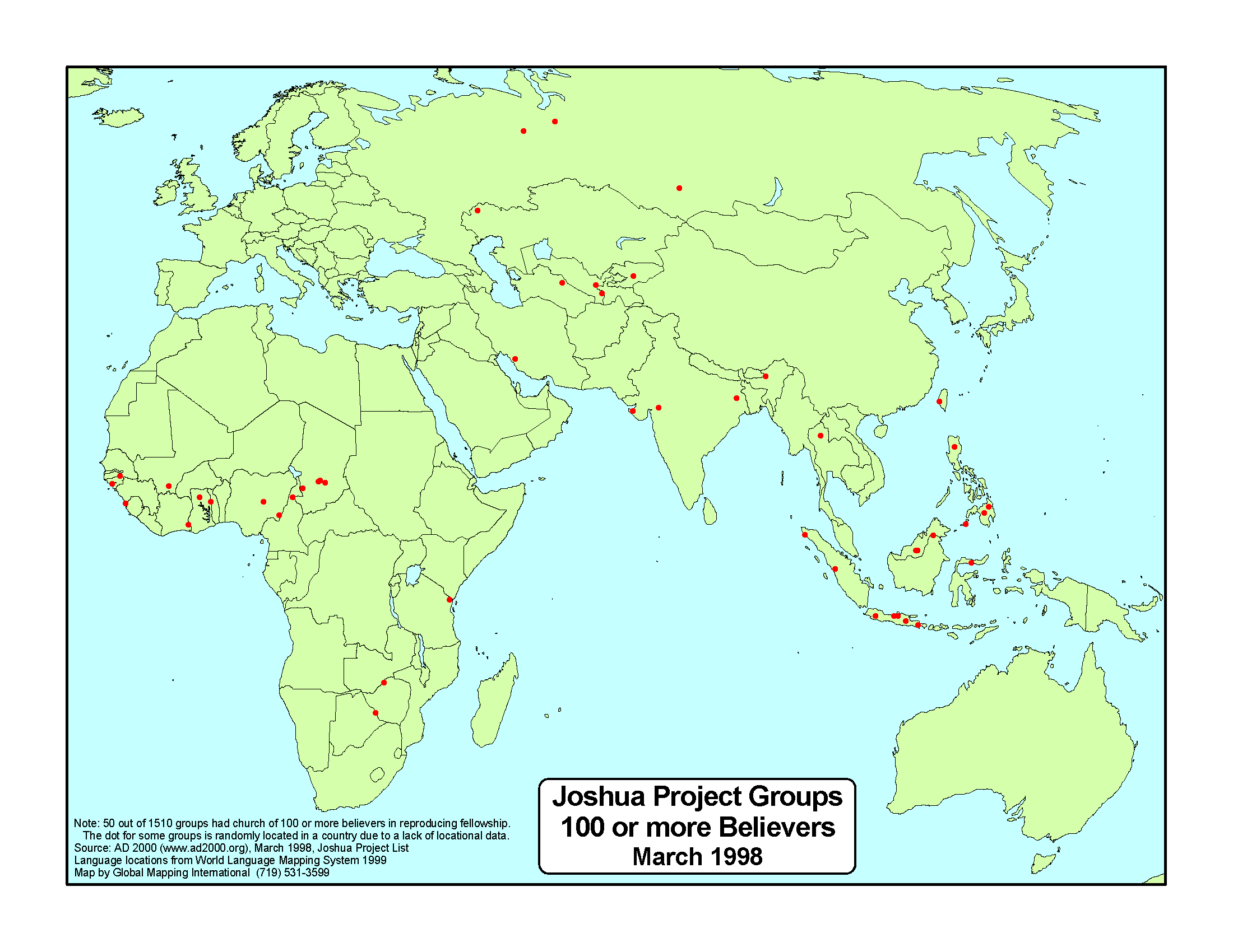 Joshua Project Groups with 100 or more Believers March 1998