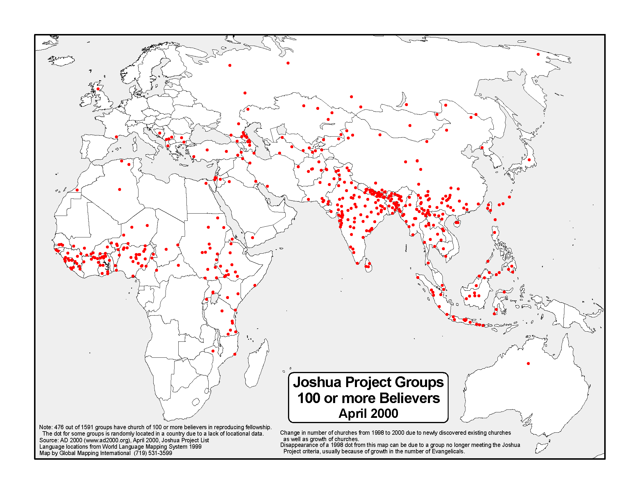 Joshua Project Groups with 100 or more Believers April 2000 (BW)