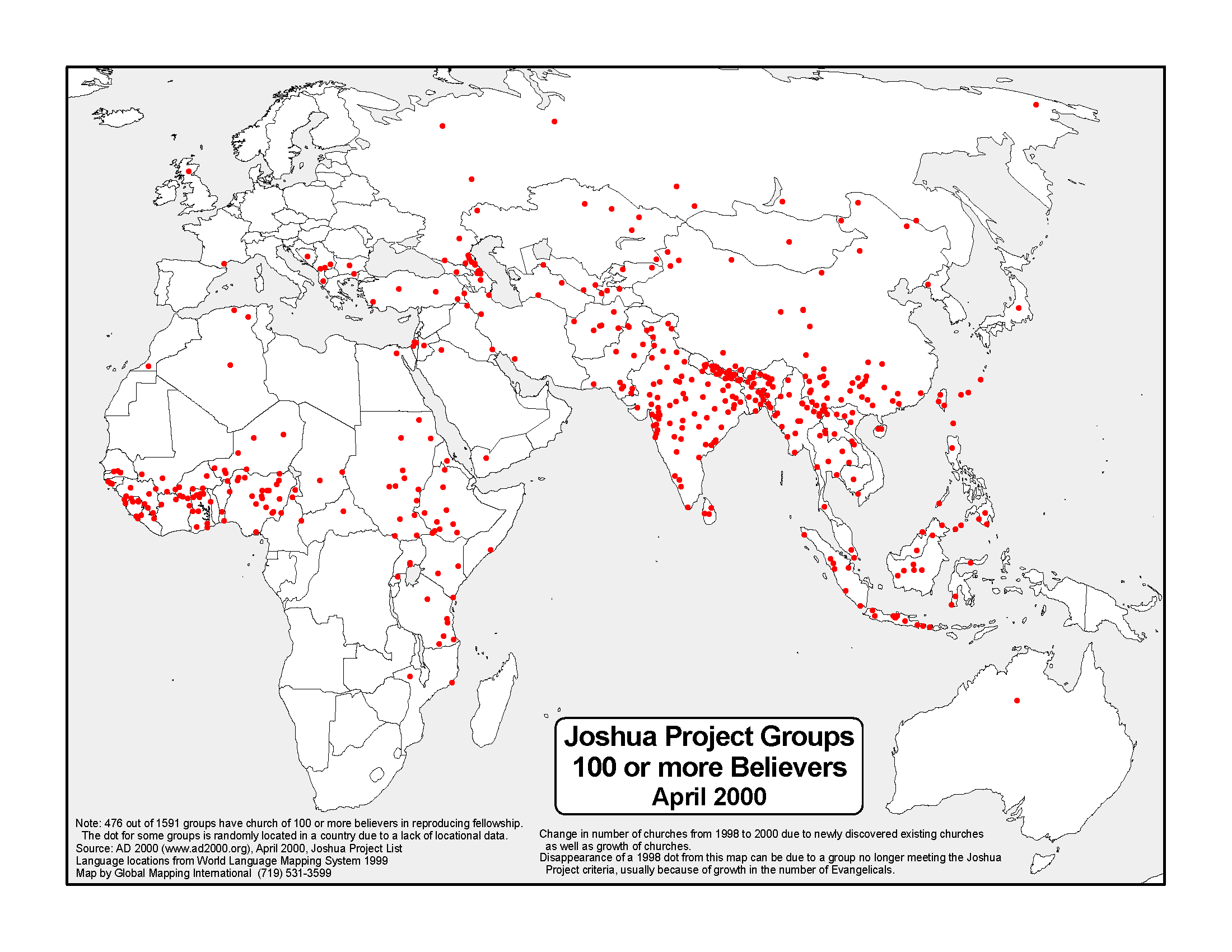 Joshua Project Groups with 100 or more Believers April 2000 (BW) - Click Image to Close