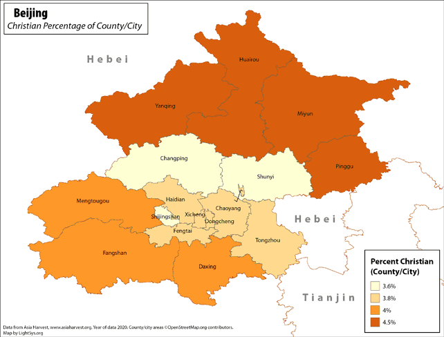 Beijing - Christian Percentage of County/City