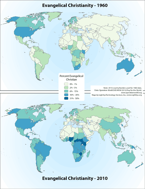 Percent Evangelical 1960 and 2010