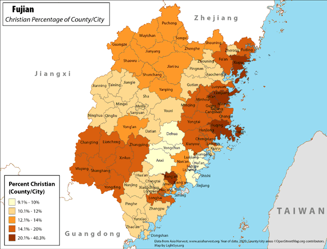Fujian - Christian Percentage of County/City