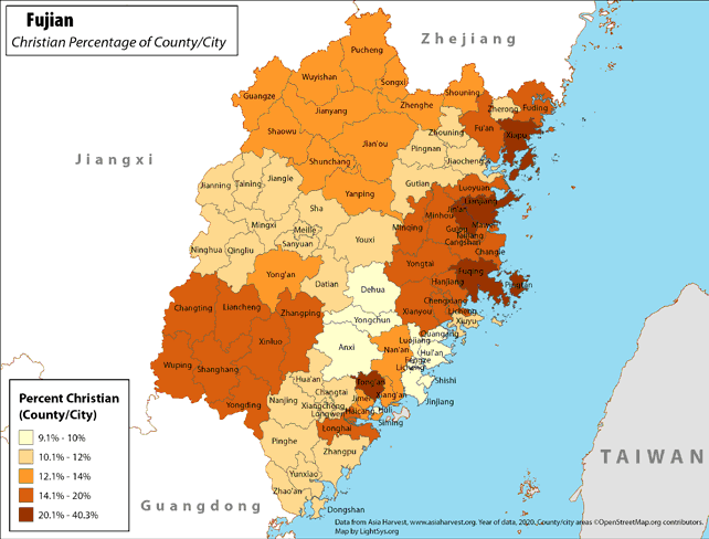 Fujian - Christian Percentage of County/City - Click Image to Close