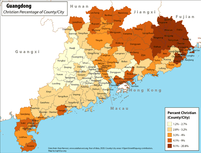 Guangdong - Christian Percentage of County/City