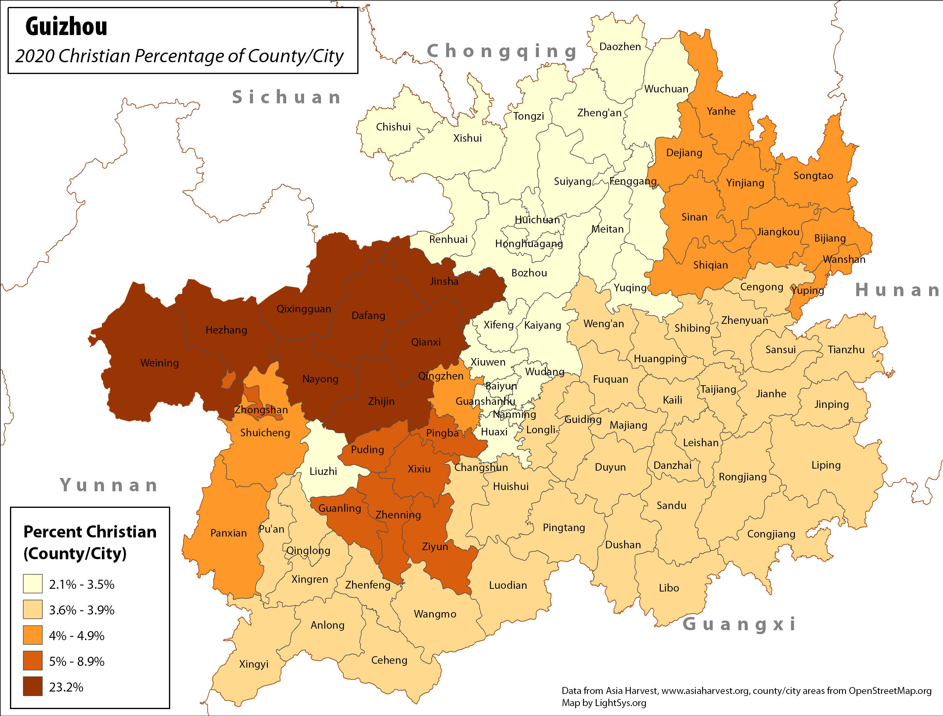 Guizhou - Christian Percentage of County/City - Click Image to Close