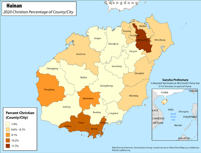 Hainan - Christian Percentage of County/City - Click Image to Close