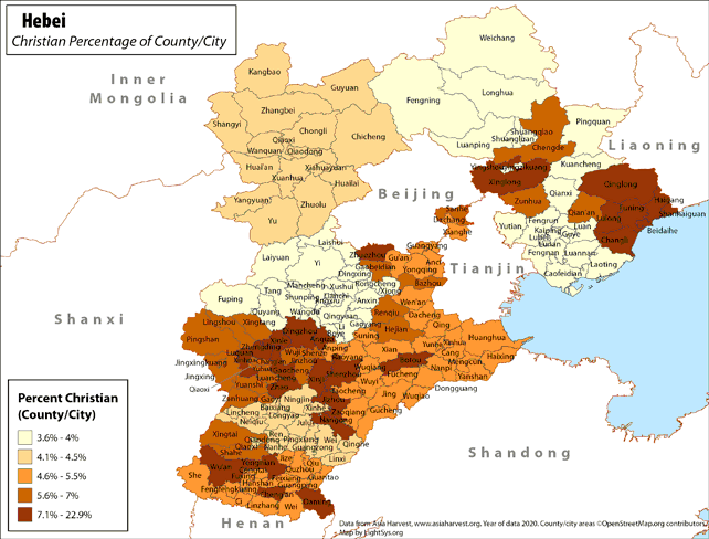 Hebei - Christian Percentage of County/City