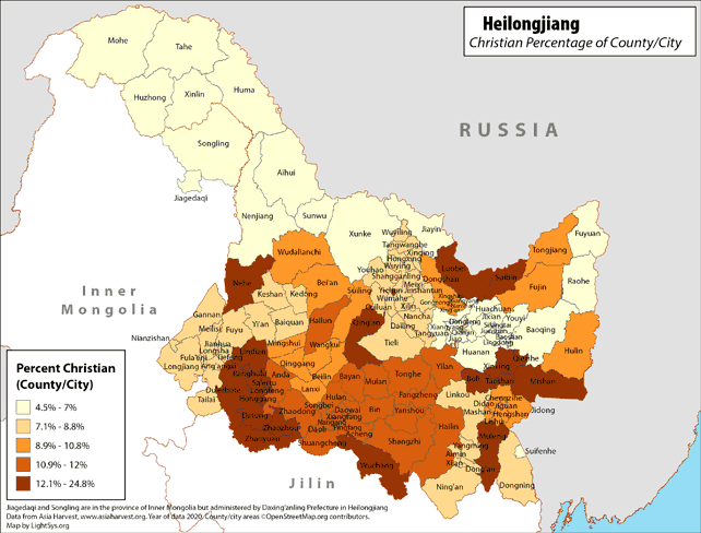 Heilongjiang - Christian Percentage of County/City