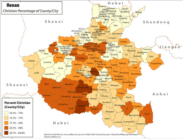 Henan - Christian Percentage of County/City