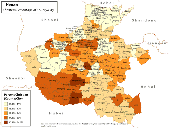 Henan - Christian Percentage of County/City - Click Image to Close