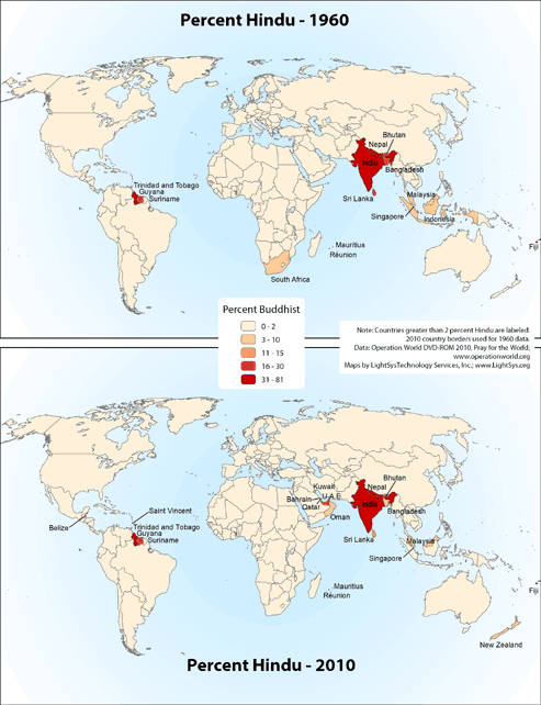 Percent Hindu 1960 and 2010