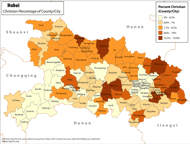 Hubei - Christian Percentage of County/City - Click Image to Close