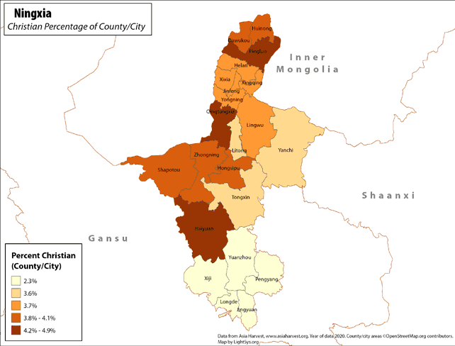 Ningxia - Christian Percentage of County/City