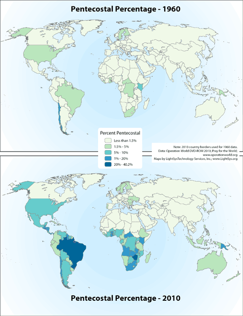 Pentecostal Percentage 1960 and 2010