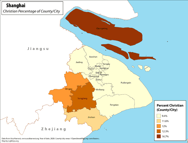 Shanghai - Christian Percentage of County/City - Click Image to Close