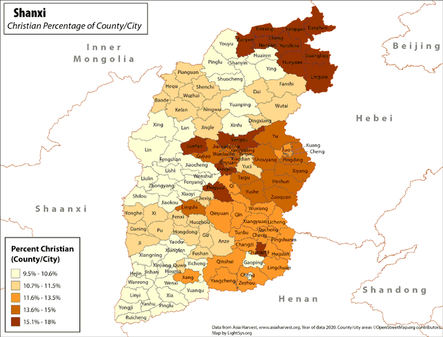 Shanxi - Christian Percentage of County/City