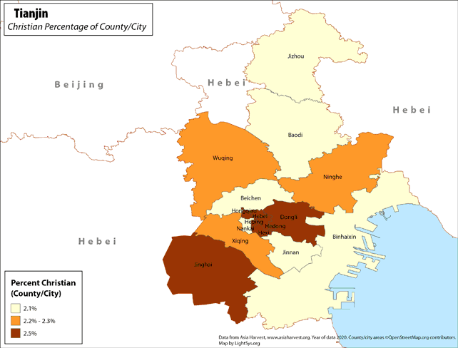 Tianjin - Christian Percentage of County/City