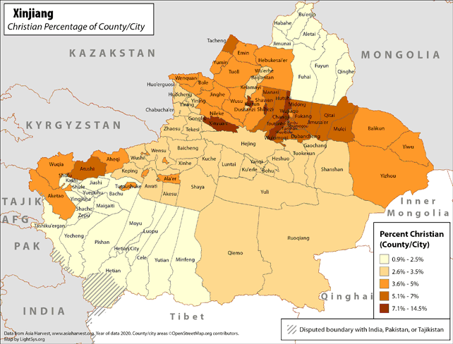 Xinjiang - Christian Percentage of County/City - Click Image to Close