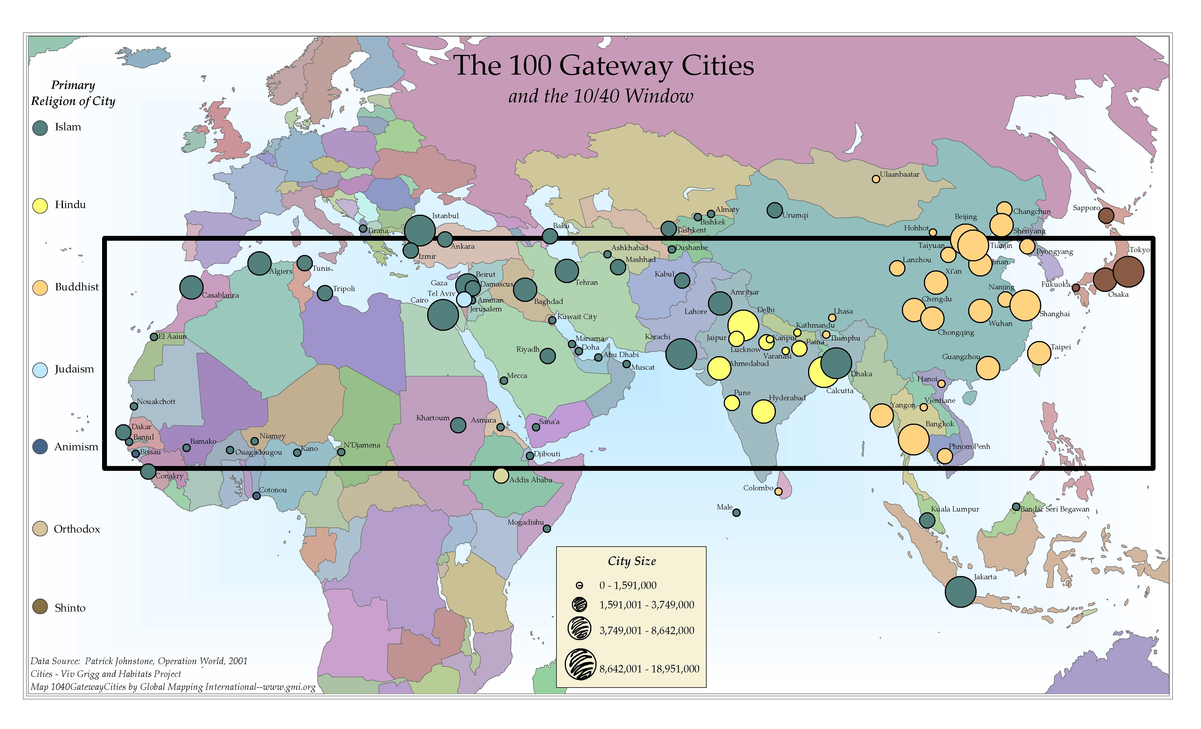 The 100 Gateway Cities and the 10/40 Window - Click Image to Close