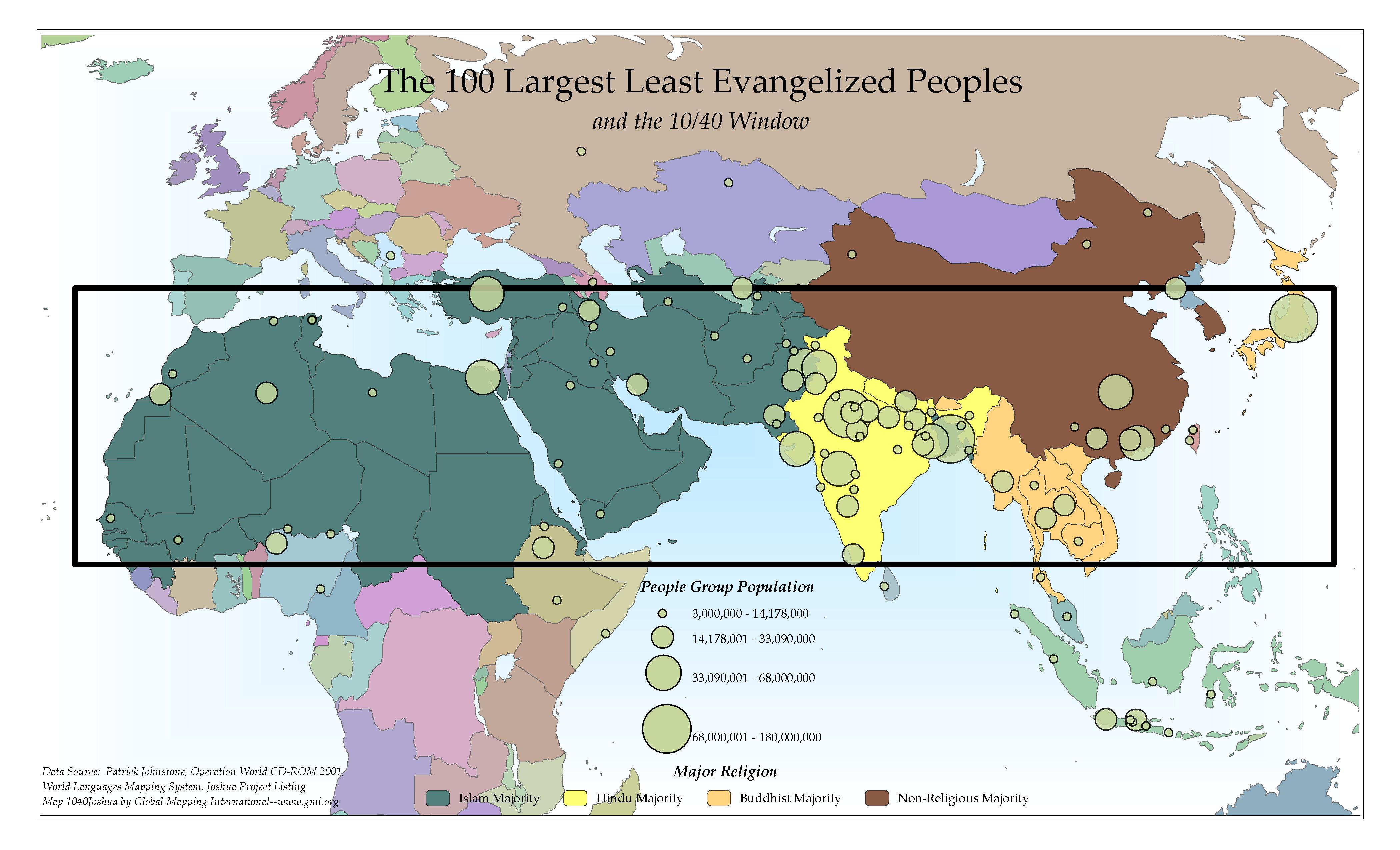 The 100 Largest Least Evangelized Peoples and the 10/40 Window - Click Image to Close