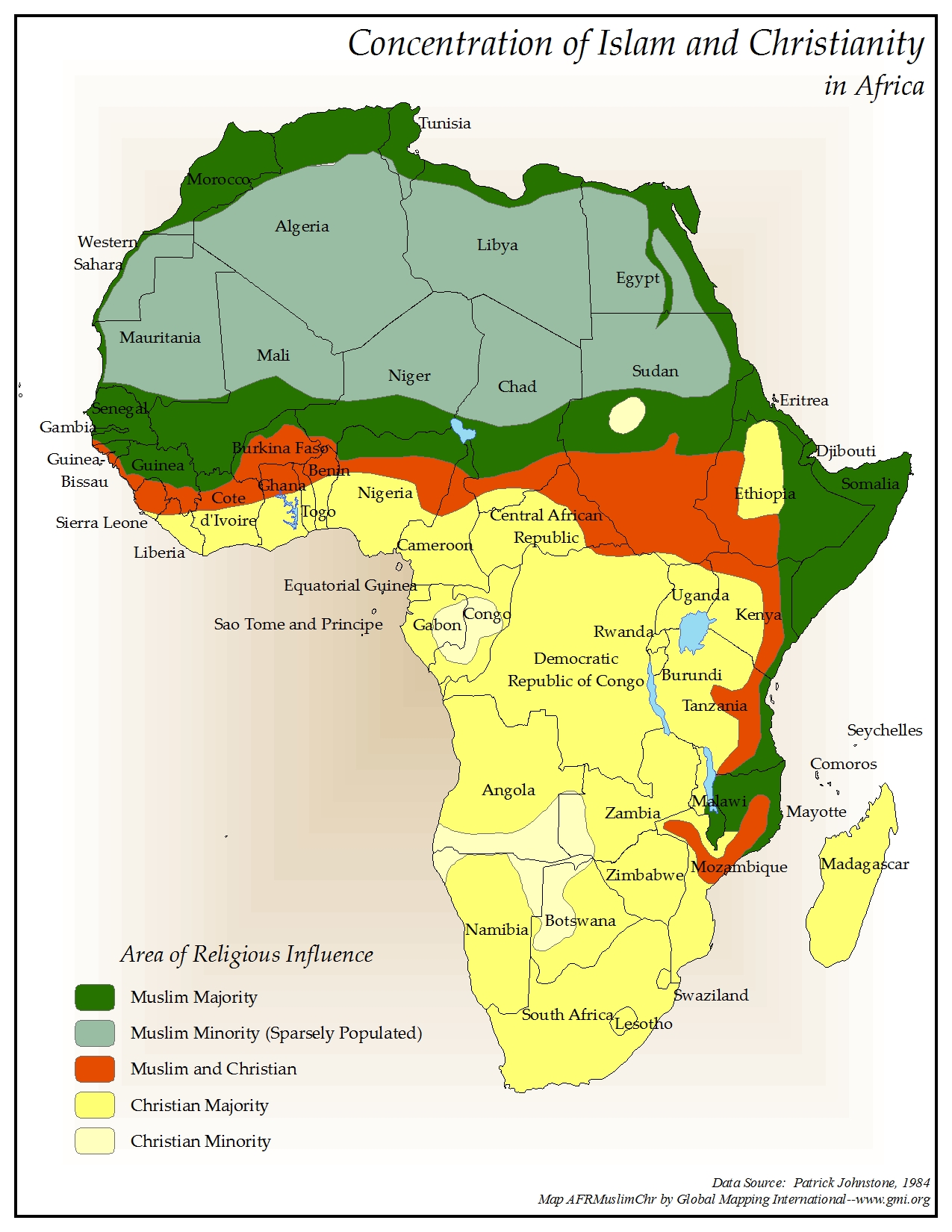 Concentration of Islam and Christianity in Africa