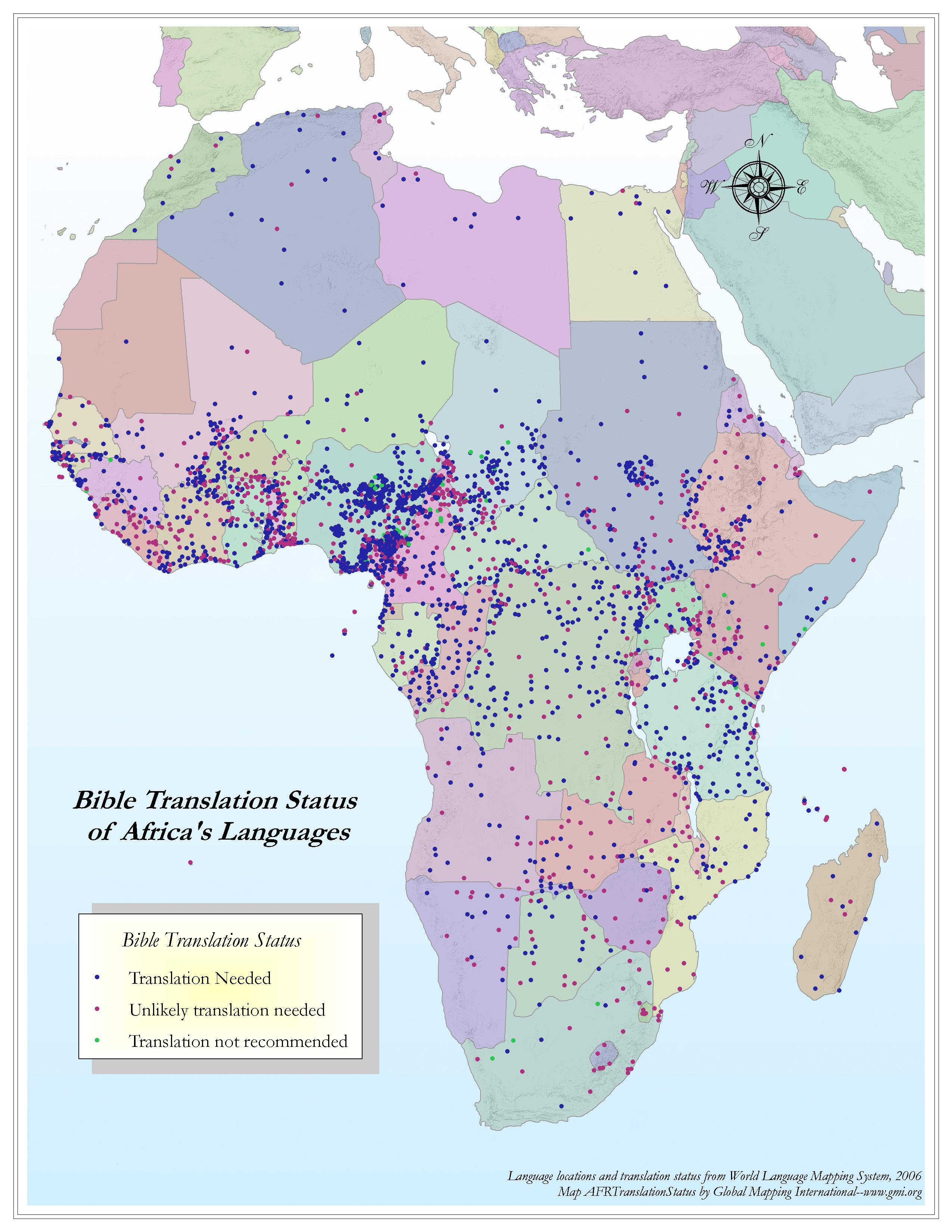 Bible Translation Status of Africa's Languages - Click Image to Close