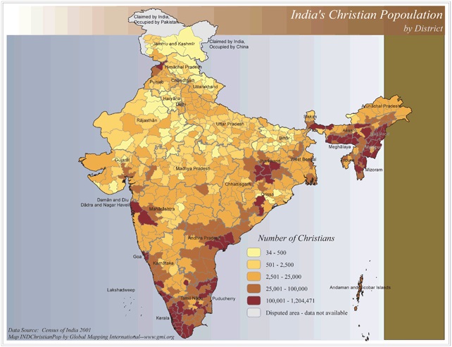 India's Christian Population by District