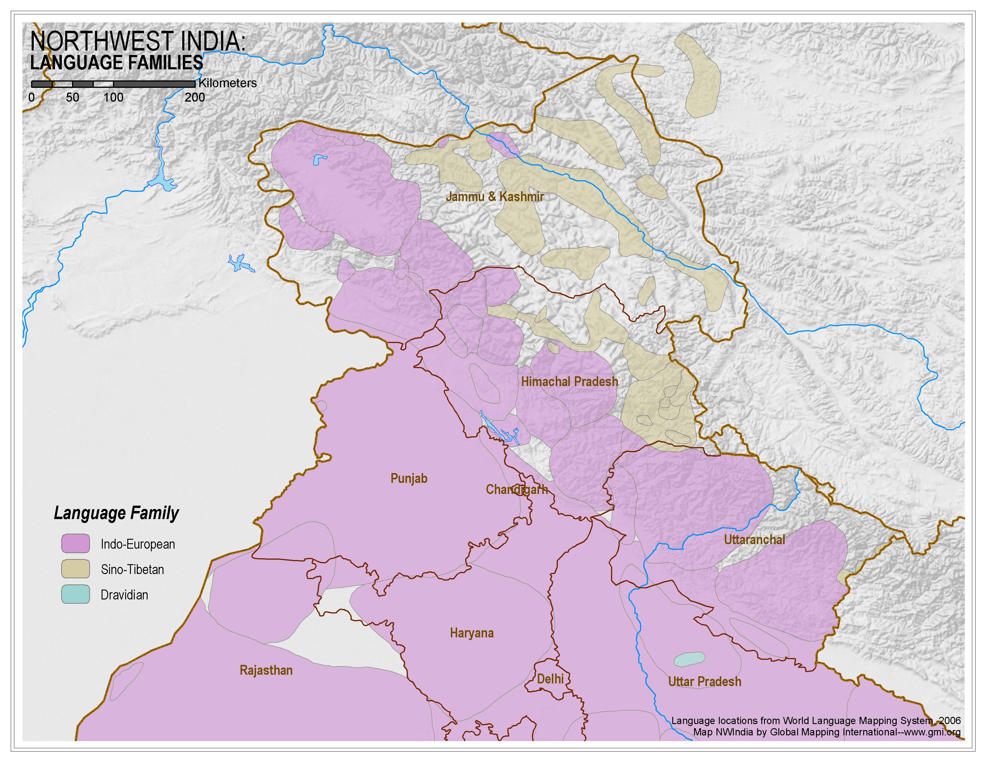 North West India: Language Families - Click Image to Close