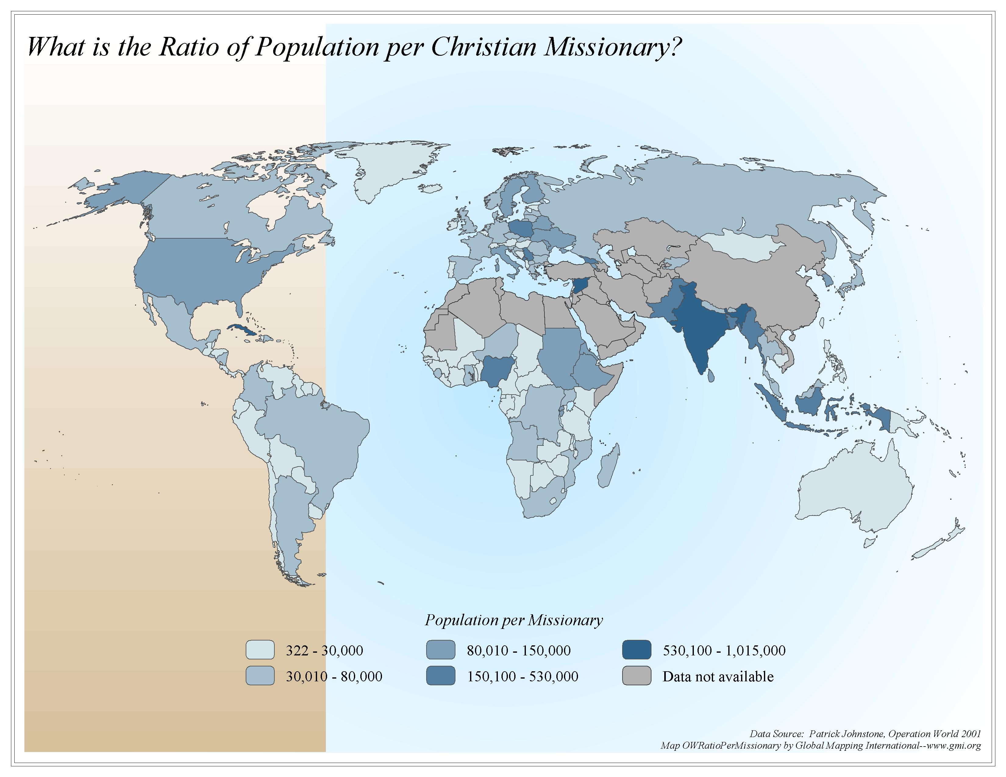 What is the Ratio of Population per Christian Missionary?
