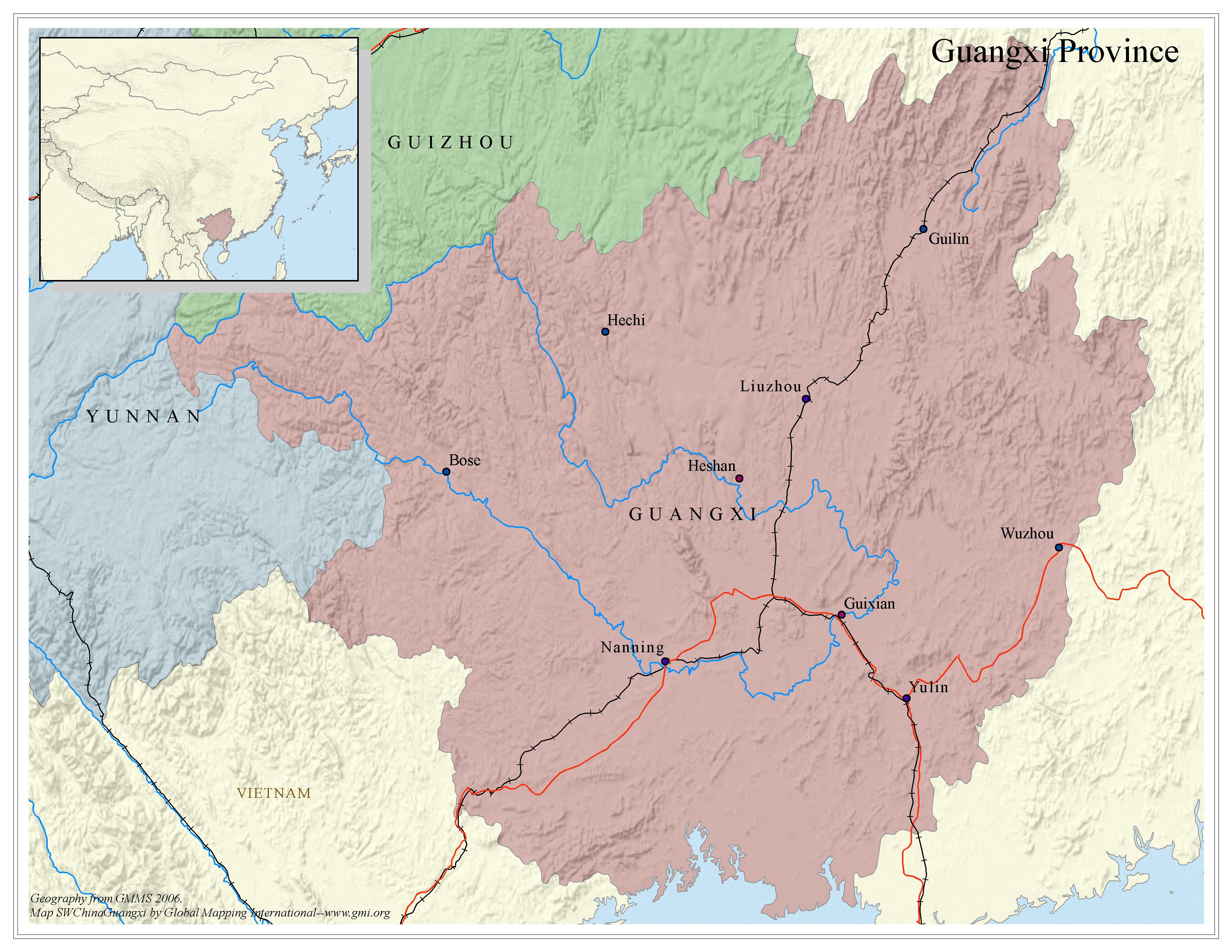 Guangxi Province - Political map - Click Image to Close