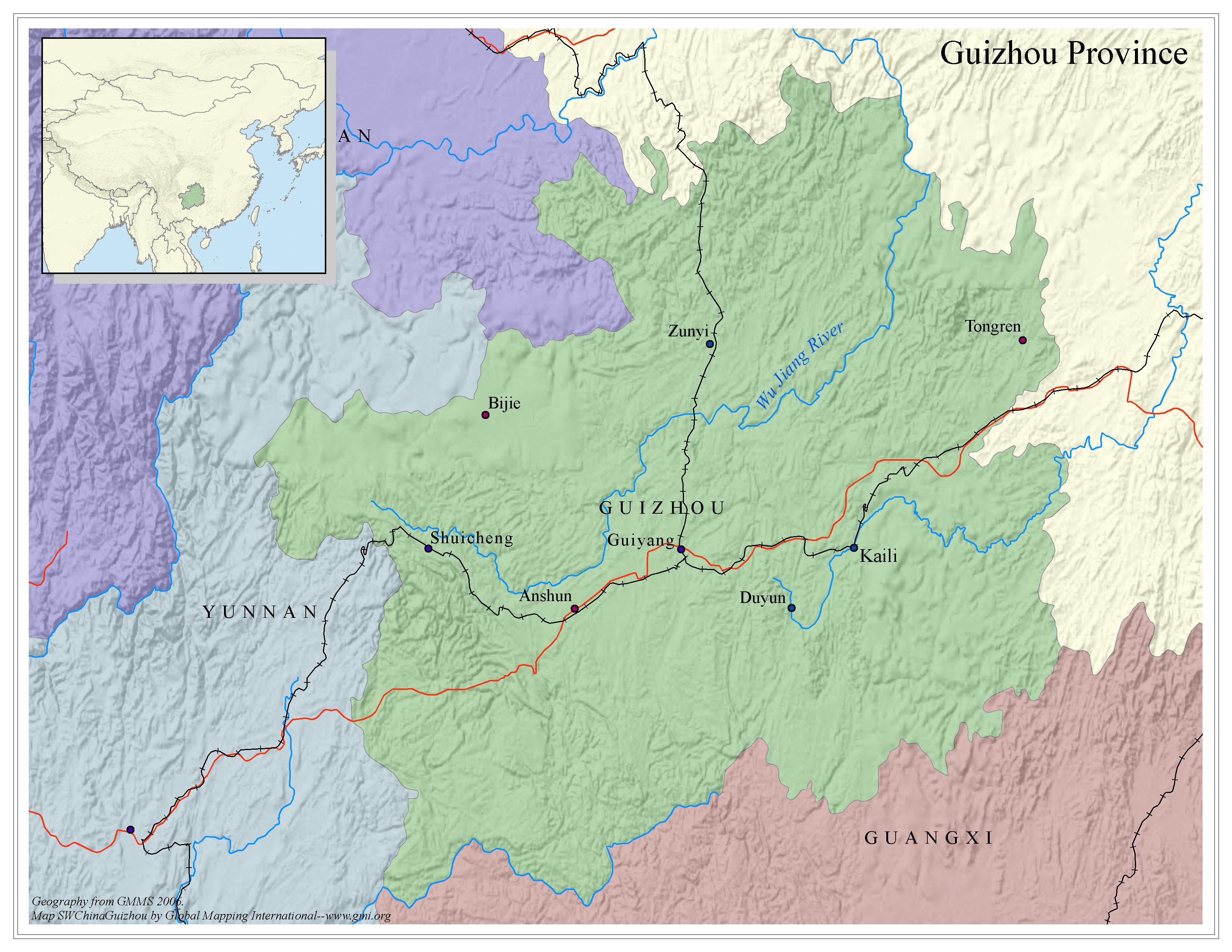 Guizhou Province - Political map - Click Image to Close