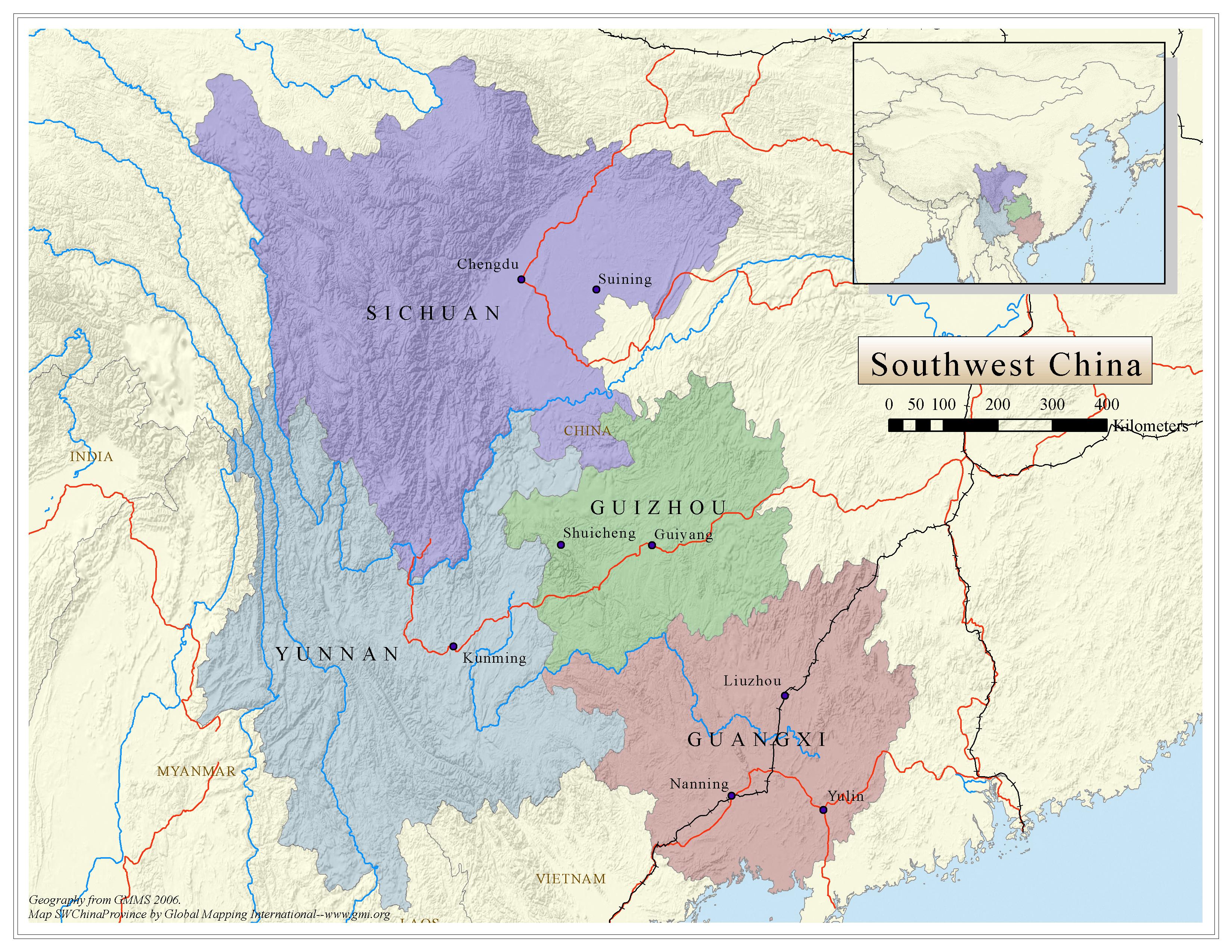 Southwest China - Political map - Click Image to Close