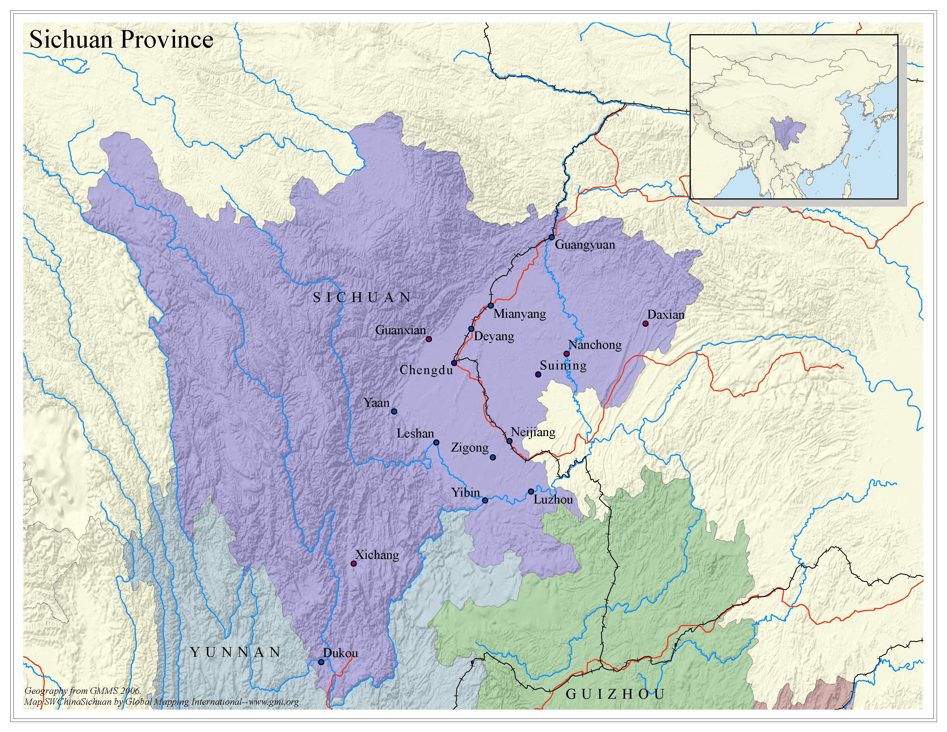 Sichuan Province - Political map - Click Image to Close