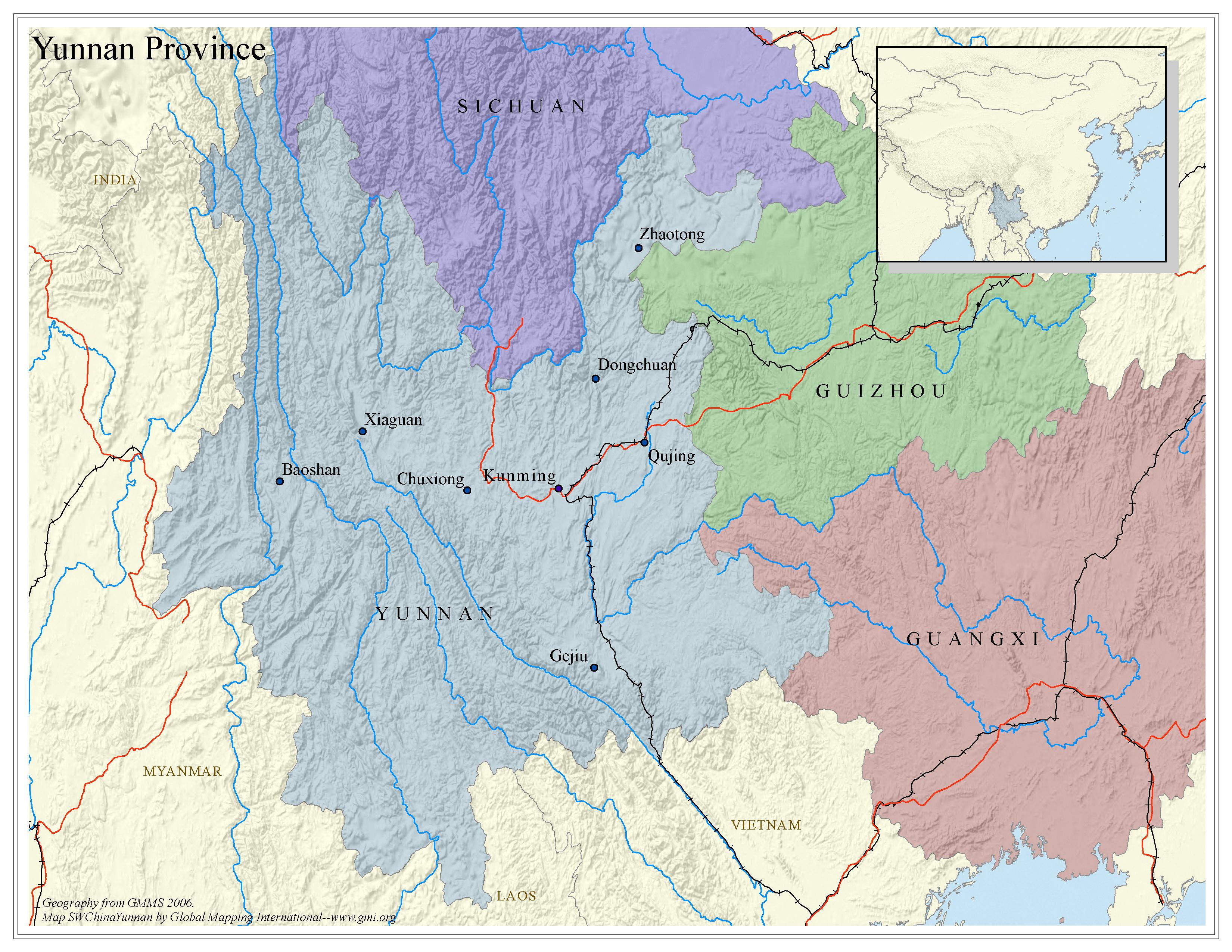 Yunnan Province - Political map - Click Image to Close