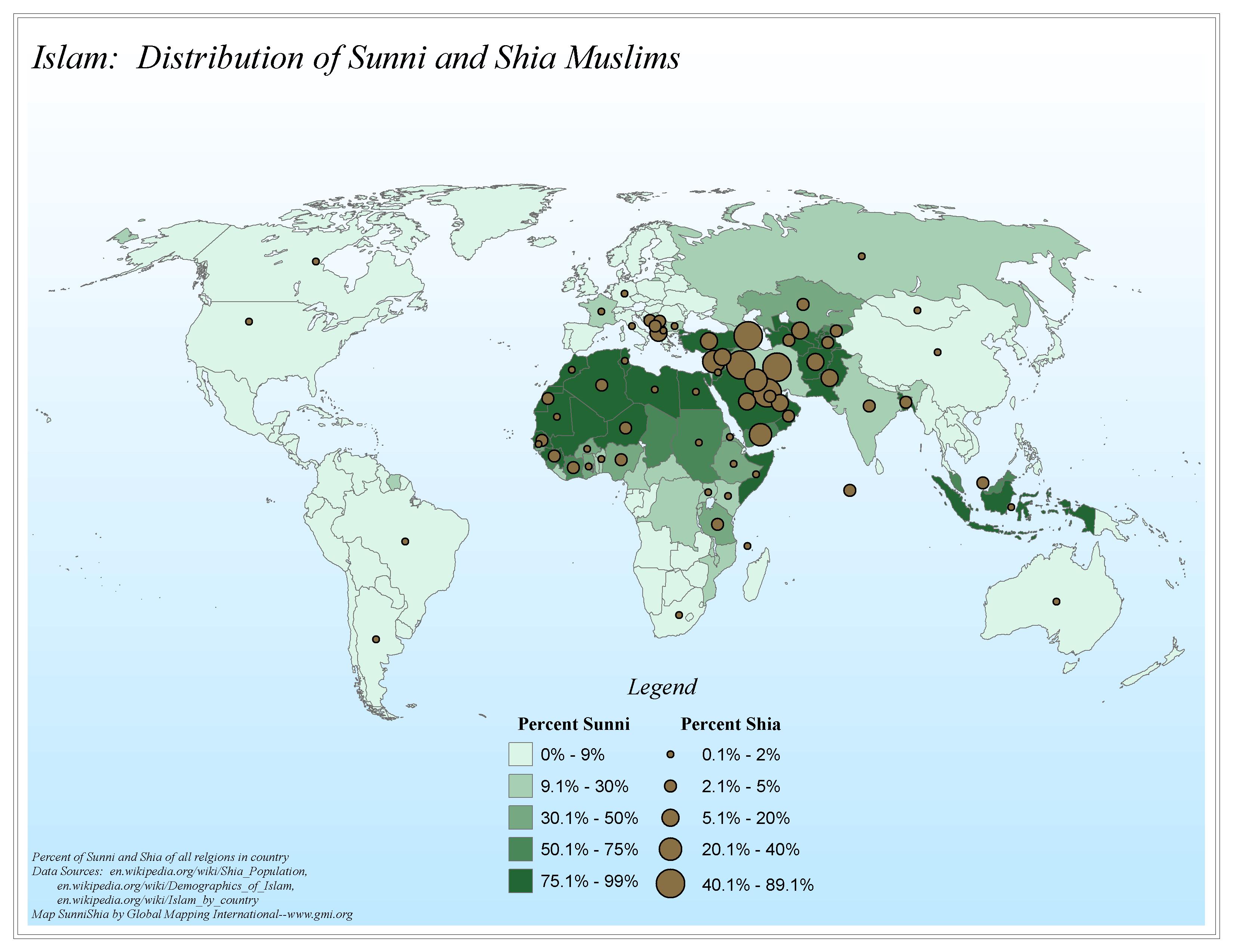 Islam: Distribution of Sunni and Shia Muslims - Click Image to Close