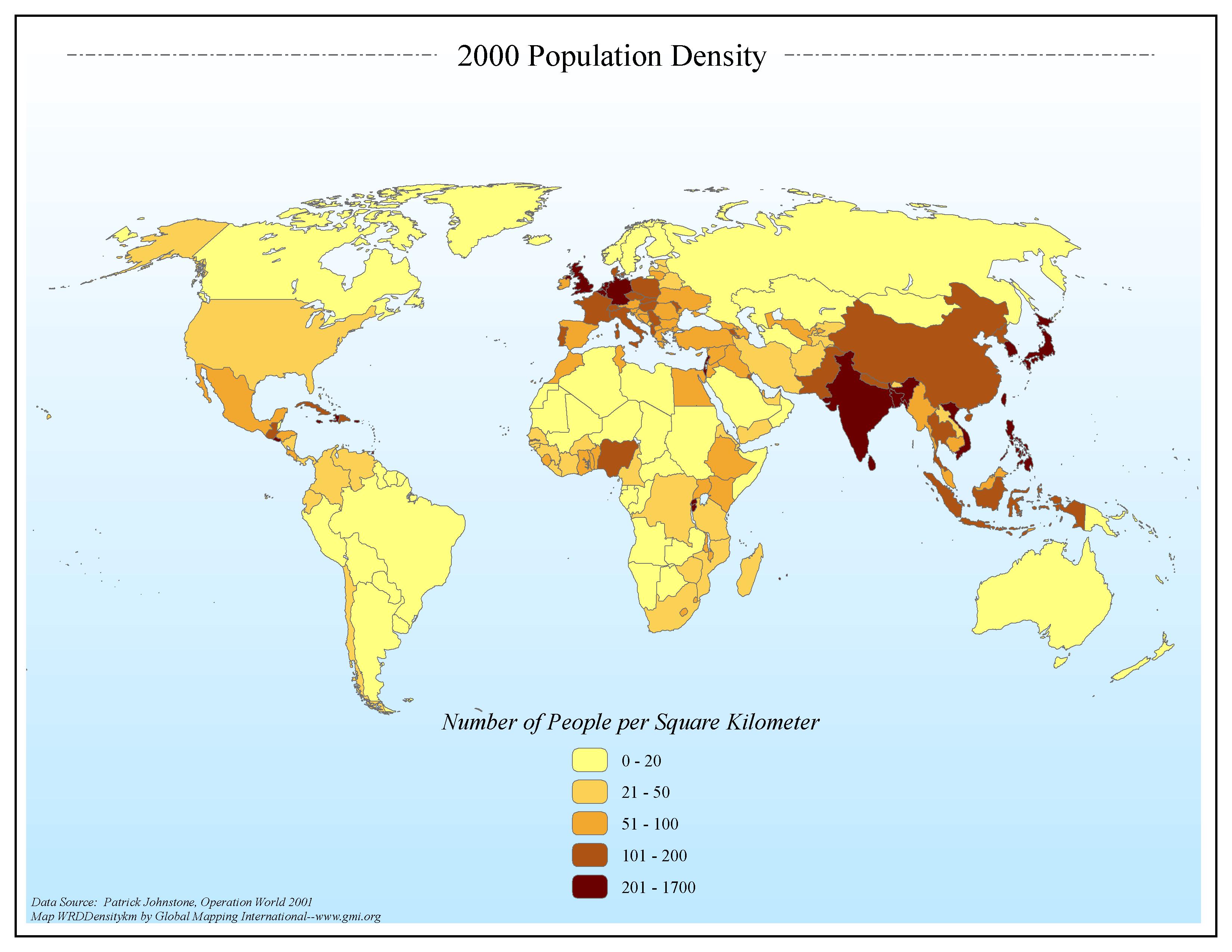 2000 Population Density per Square Kilometer
