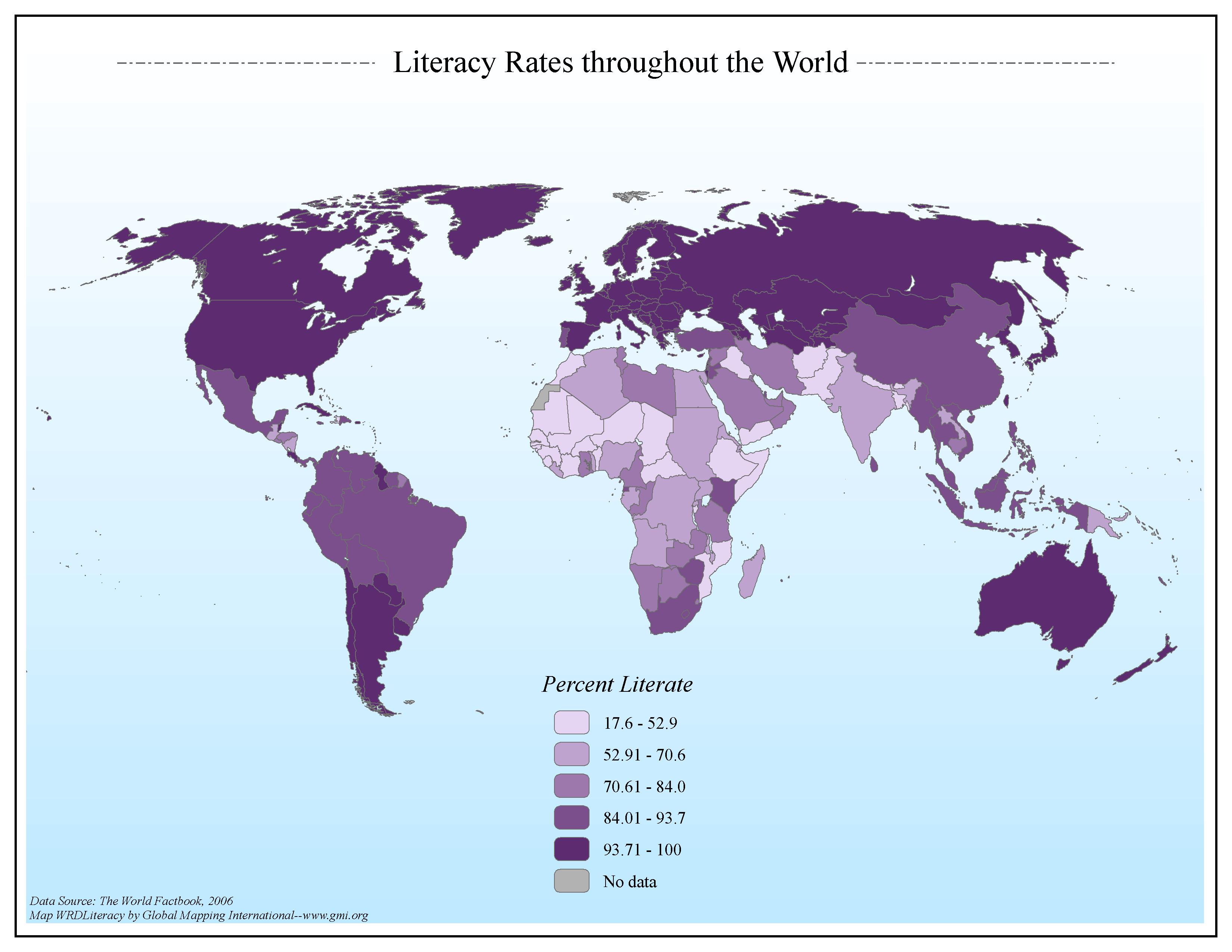 Literacy Rates throughout the World - Click Image to Close