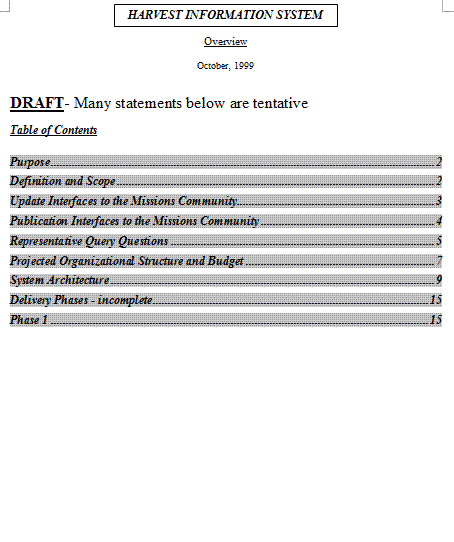 Harvest Information System Overview Draft