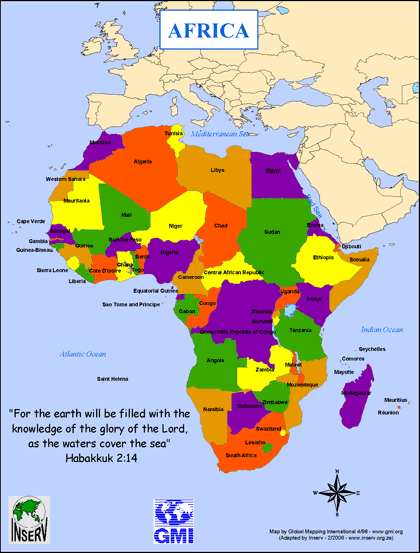 Africa Map (Coloring in Countries for MANI) - Click Image to Close