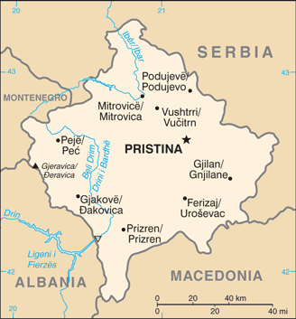 Kosovo map (World Factbook)