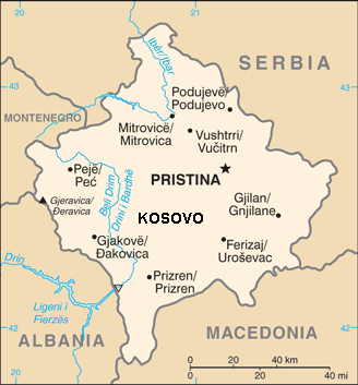 Kosovo map (World Factbook, modified)