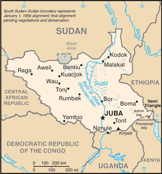 South Sudan 2017 map (World Factbook)