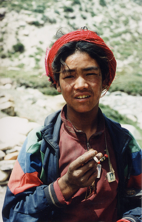 Young Boy Smoking Cigarette / Nepal / Dolpo - Click Image to Close