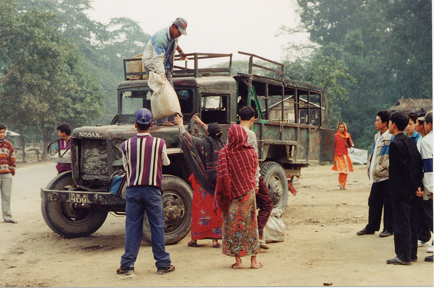 People Gathered Around A Truck / Nepal / Nepali - Click Image to Close