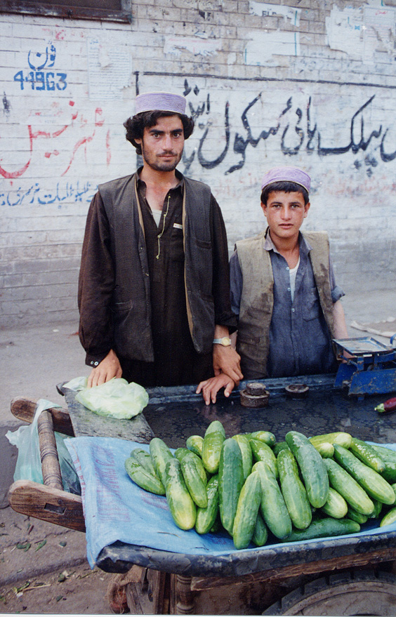 Street Vendors Selling Cucumbers / Pakistan / Pushtun