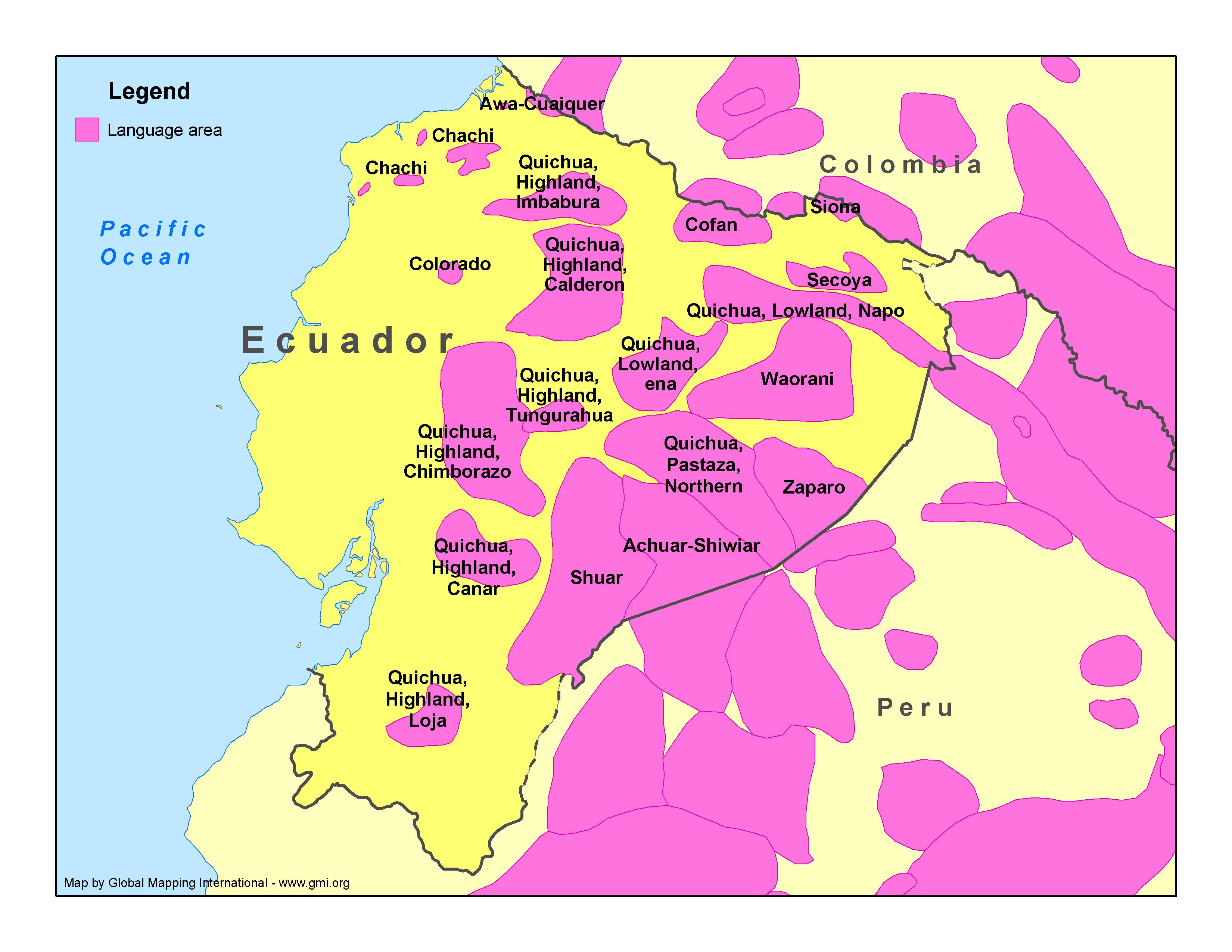 Language Areas of Equador - Click Image to Close