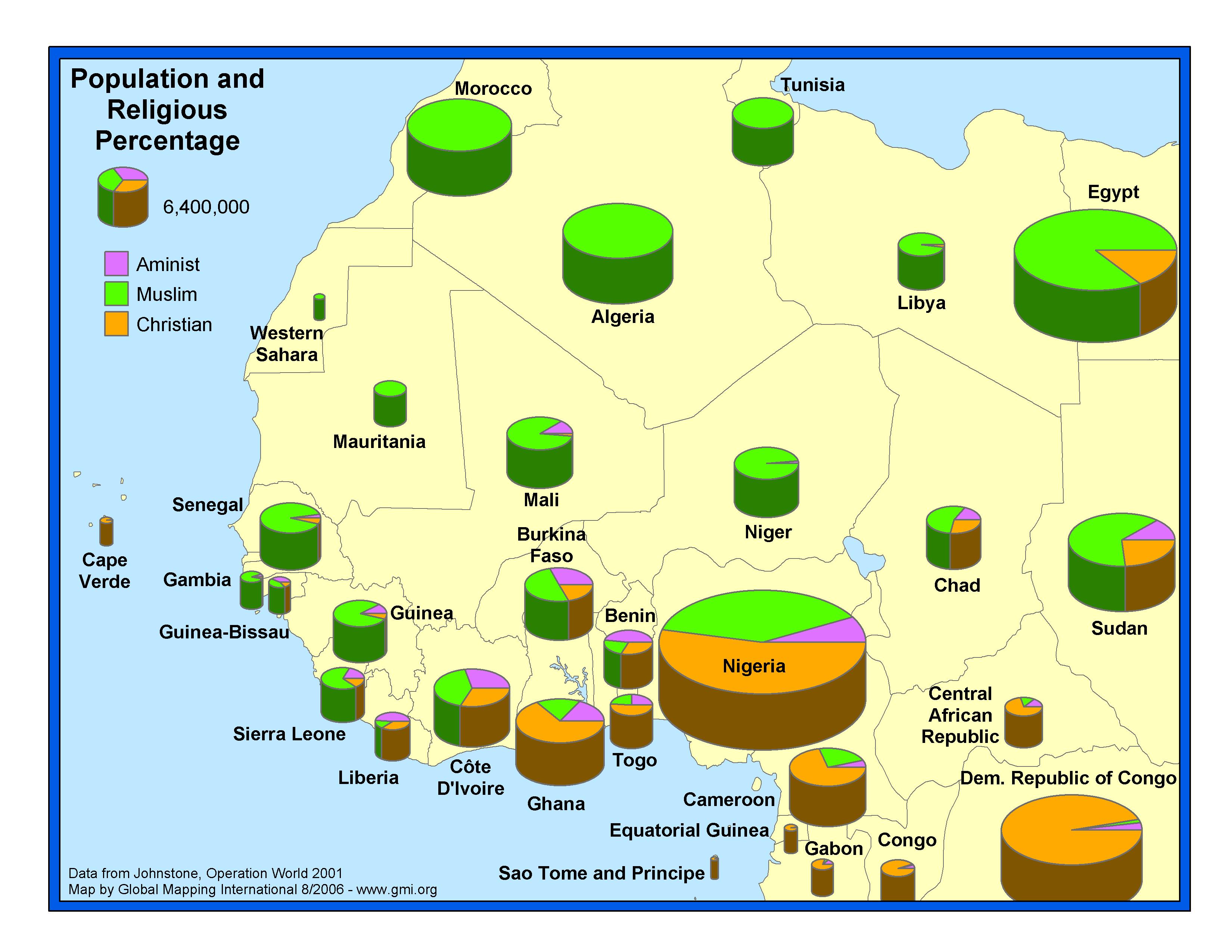 Population and Percent Religious, West Africa