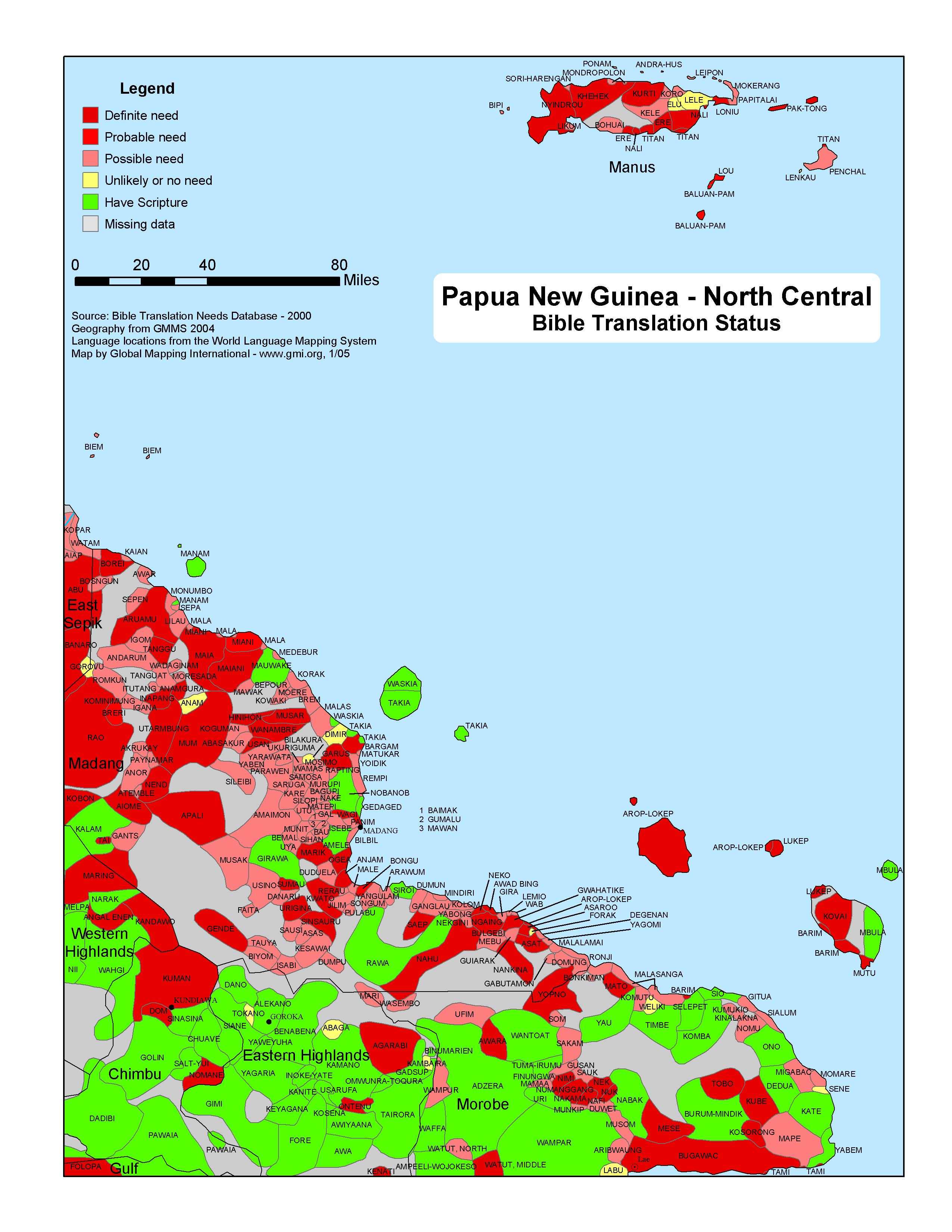 Papua New Guinea - North Central Bible Translation Status - Click Image to Close