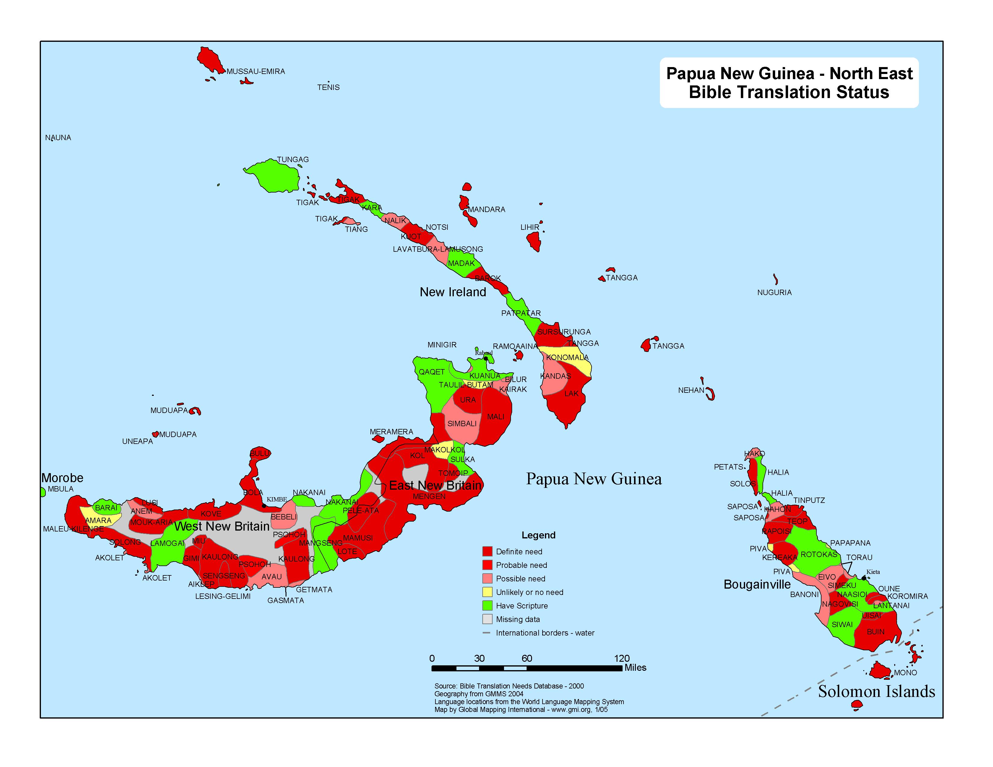 Papua New Guinea - North East Bible Translation Status - Click Image to Close