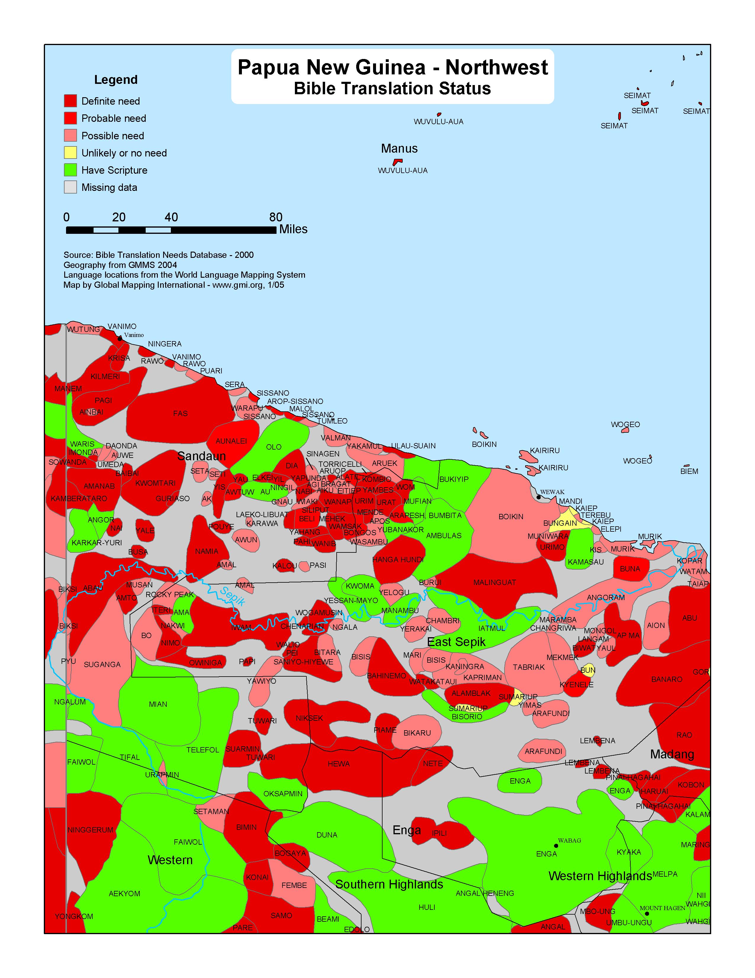 Papua New Guinea - North West Bible Translation Status